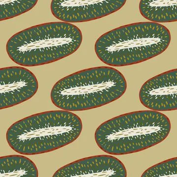 Vitamin seamless fruit pattern with creative kiwi elements. Beige background. Stockillustratie