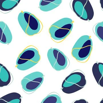 Vitamin seamless pattern with blue random doodle plums elements. Isolated bac Stock Illustration