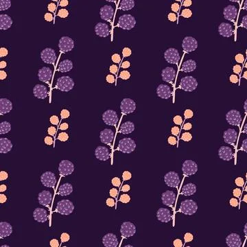 Vitamin seamless pattern with doodle blackberry print. Purple and orange colo 스톡 일러스트
