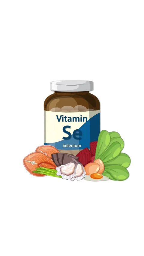 Vitamin Selenium Supplement Bottle Surrounded by Healthy Food Animation 스톡 동영상 325008839