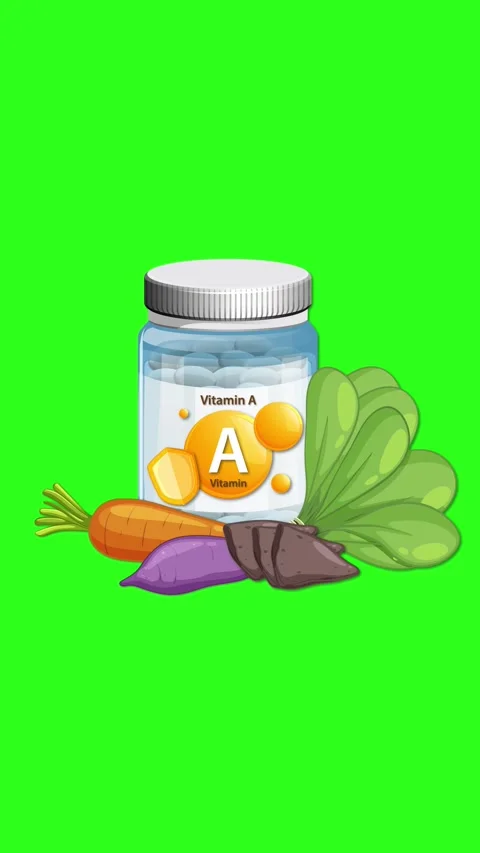 Vitamin A Supplement Bottle Surrounded by Fresh Vegetables Animation 库存影片 324432030