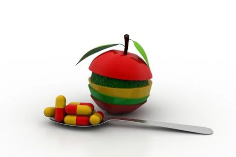 Vitamin tablets with apple Free Stock Illustration