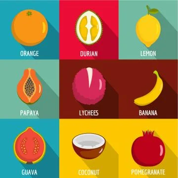 Vitamine in fruct icons set, flat style イラスト素材