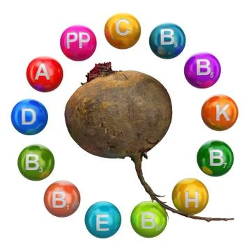 Vitamins in beetroot, 3D rendering Stock Illustration