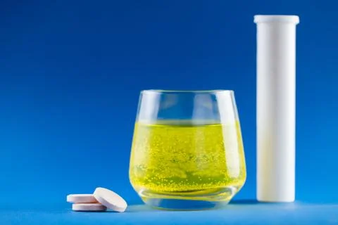 Vitamins on blue background Stock-Fotos