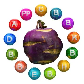 Vitamins in kohlrabi, 3D rendering Stock Illustration