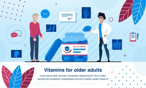 Vitamins for Older Adults Flat Vector Banner Stock Illustration