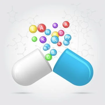 Vitamins from pharmaceutical capsules Stock Illustration