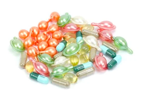 Vitamins, pills and tablets Stock Photos