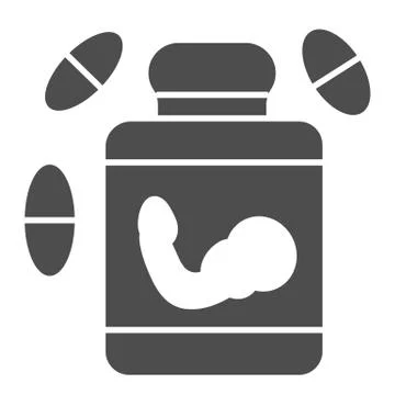 Vitamins solid icon. Vitamins and medicine bottle illustration isolated on white Stock Illustration