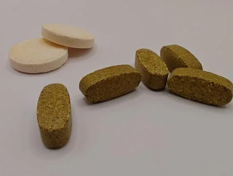 Vitamins on the table on a light background Stock-Fotos