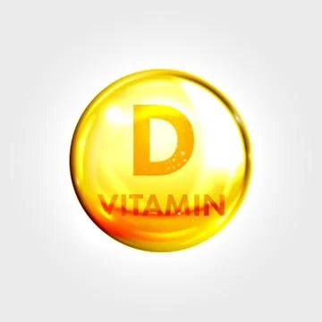 Vitamn D icon drop gold pill capsule Stock Illustration