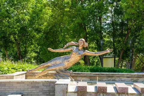 Vitebsk, Belarus. The Confluence of Three Rivers fountain, a dynamic bronze.. Stock Photos