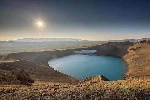 Viti crater in Krafla area of Iceland viewed from one of the outlook posts, o Stock Photos