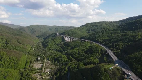 Vitinya Pass and Hemus (A2) motorway, Sofia Region, Bulgaria Stock Footage 287912226