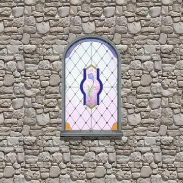 Vitrage window gothic castle wall 3d illustration render 스톡 일러스트