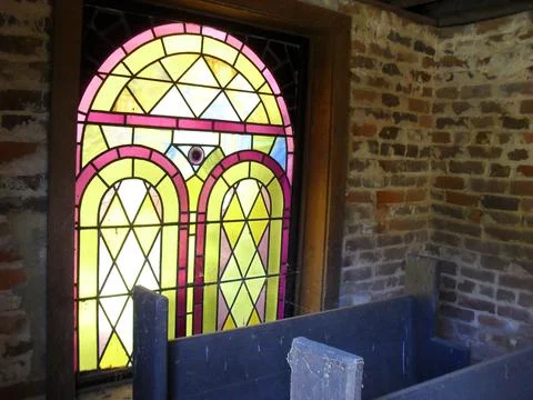 Vitral in small chapell Foto stock