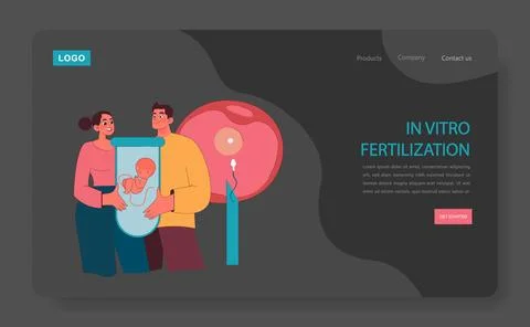 In vitro fertilization dark or night mode web, landing. Hopeful couple Ilustración de archivo