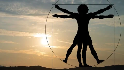 Vitruvian man Drawing of Leonardo da Vinci, Time Lapse at Sunrise Stock Footage 249872367