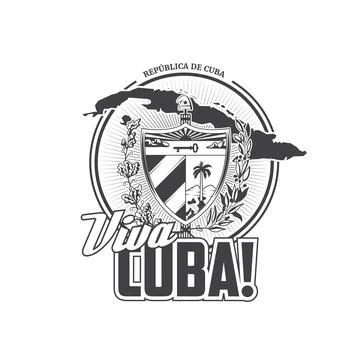 Viva Cuba icon with vector map and coat of arms Stock Illustration