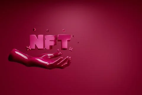 Viva Magenta 3d render hand holding NFT lettering Ilustración de archivo