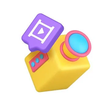 Vivid 3D icon featuring a camera and play button symbolizing media content, v Stock Illustration