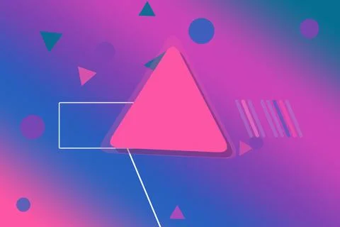 A vivid abstract arrangement of triangles, circles, lines, and glowing grad.. Illustrazione stock