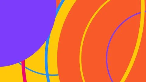 Vivid abstract composition featuring bold purple, yellow, orange and red shap Stockillustratie