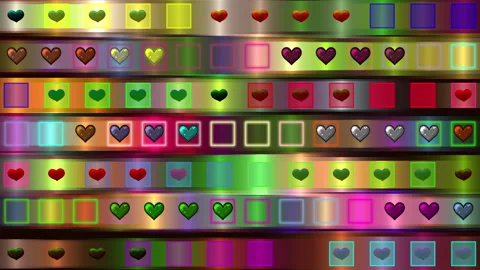 Vivid Abstract Multicolored Hearts and Linear Spectrum Patterns Stock Footage 309106932