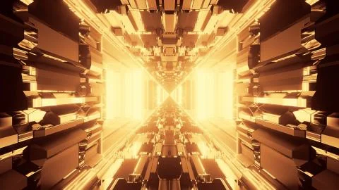 A vivid abstract psychedelic corridor pattern for background with gold and br Illustrazione stock