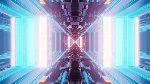 A vivid abstract psychedelic corridor pattern for background with blue and pu Stock Illustration