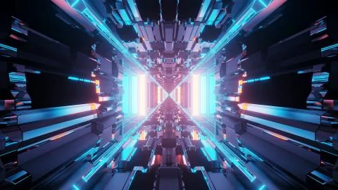 A vivid abstract psychedelic corridor pattern for background with blue and pu Stock Illustration