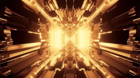 A vivid abstract psychedelic corridor pattern for background with gold and br Illustrazione stock