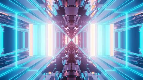 A vivid abstract psychedelic corridor pattern for background with blue and pu Stock Illustration