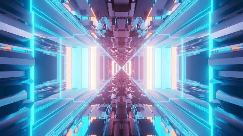 A vivid abstract psychedelic corridor pattern for background with blue and pu Stock Illustration