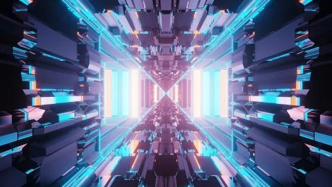 A vivid abstract psychedelic corridor pattern for background with blue and pu Illustrazione stock