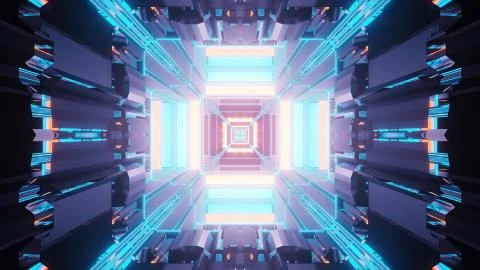 A vivid abstract psychedelic corridor pattern for background with blue and pu Illustrazione stock