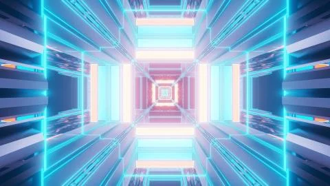 A vivid abstract psychedelic corridor pattern for background with blue and pu 스톡 일러스트