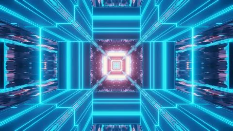 A vivid abstract psychedelic corridor pattern for background with blue and pu Illustrazione stock