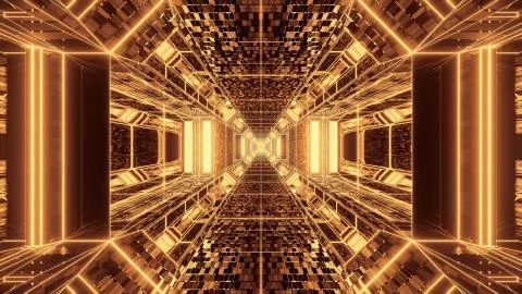 A vivid abstract psychedelic corridor pattern for background with gold and br イラスト素材