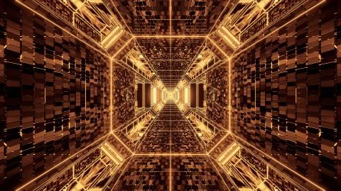 A vivid abstract psychedelic corridor pattern for background with gold and br Stock Illustration