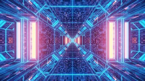 A vivid abstract psychedelic corridor pattern for background with blue and pu Illustrazione stock