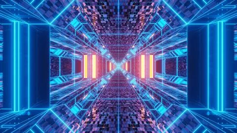 A vivid abstract psychedelic corridor pattern for background with blue and pu Illustrazione stock