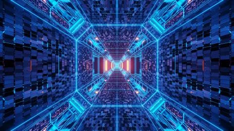 A vivid abstract psychedelic corridor pattern for background with blue and pu Stock Illustration
