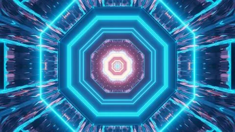 A vivid abstract psychedelic octagon corridor pattern for background with blu 스톡 일러스트