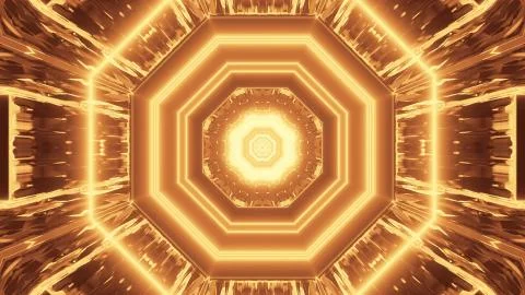 A vivid abstract psychedelic octagon corridor pattern for background with gol Illustrazione stock