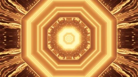 A vivid abstract psychedelic octagon corridor pattern for background with gol Illustrazione stock