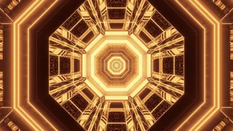 A vivid abstract psychedelic octagon corridor pattern for background with gol Illustrazione stock