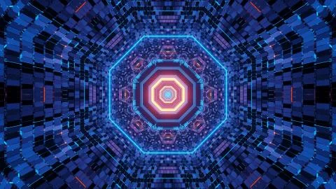 A vivid abstract psychedelic octagon corridor pattern for background with blu Illustrazione stock