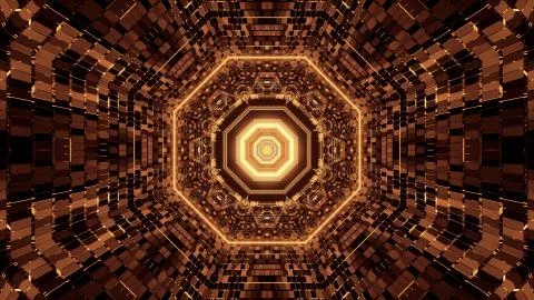 A vivid abstract psychedelic octagon corridor pattern for background with gol Stock Illustration